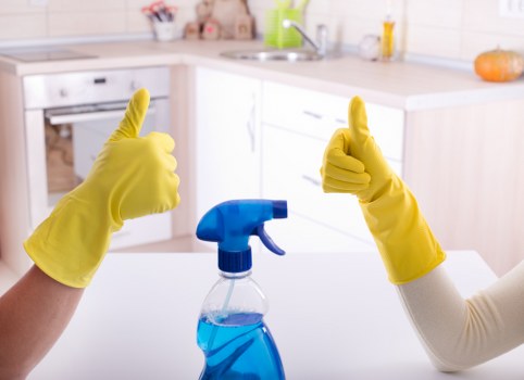 Cleaning team reviewing safety measures before a deep cleaning job
