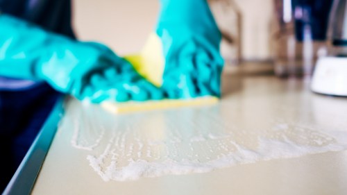 Trained cleaner using professional products during a Balham deep clean